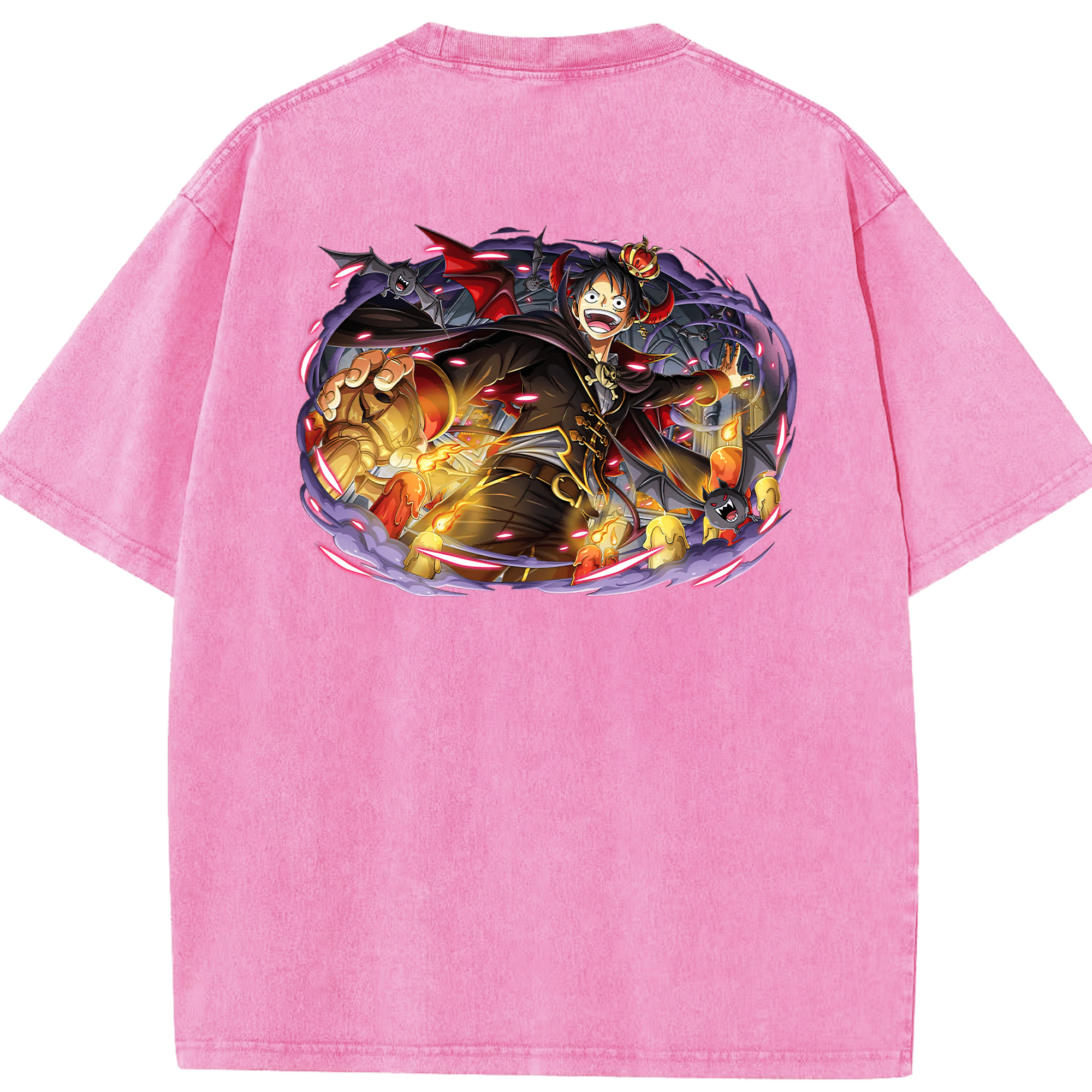 ワンピース モンキー・D・ルフィ ONE PIECE Monkey D. Luffy 綿100% ヴィンテージ風 半袖Tシャツ（背面プリント）